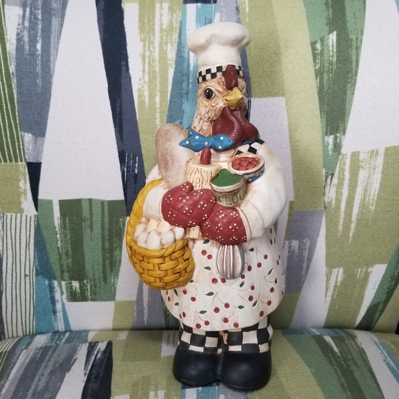 Vtg Lrg Ceramic Rooster Chef Farmhouse Figurine Cottage Core Amazing Details